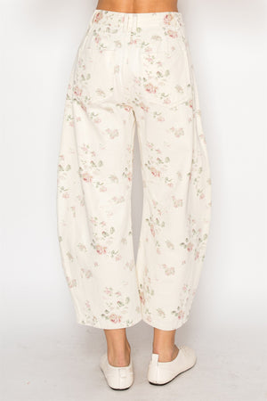 Cream Floral Denim Pants
