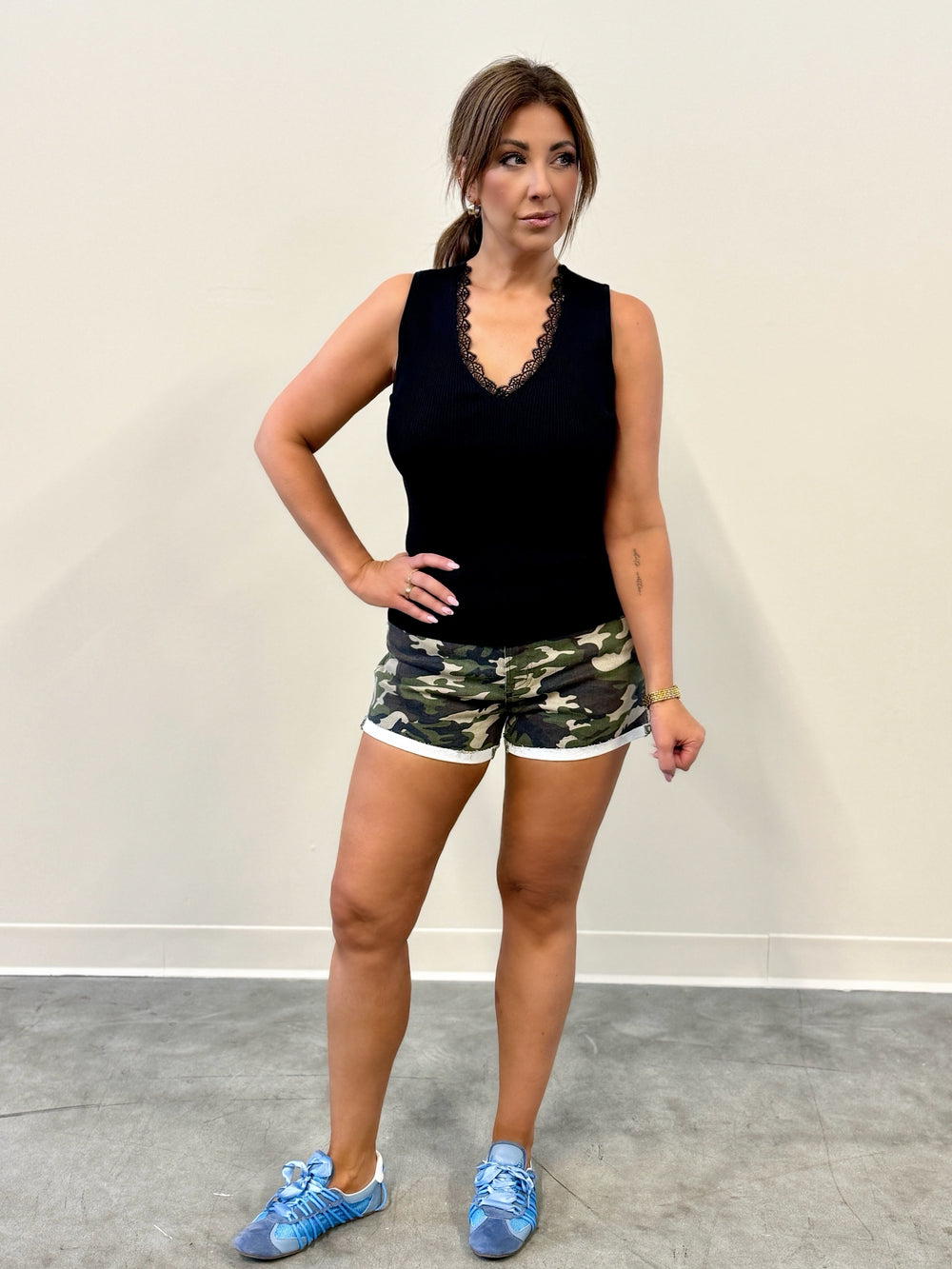 High Rise Camo Shorts