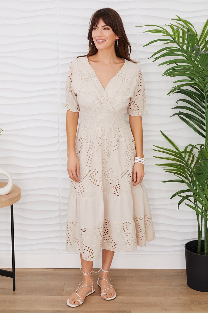 Beige Eyelet Maxi Dress - Southern Fuss