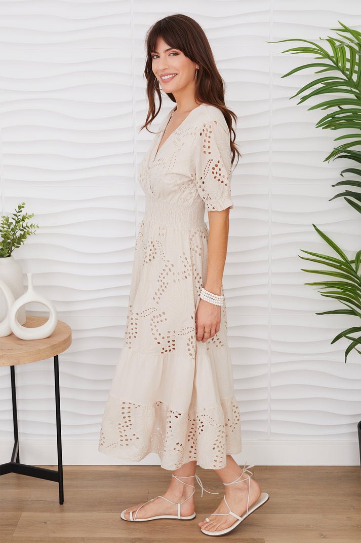 Beige Eyelet Maxi Dress - Southern Fuss