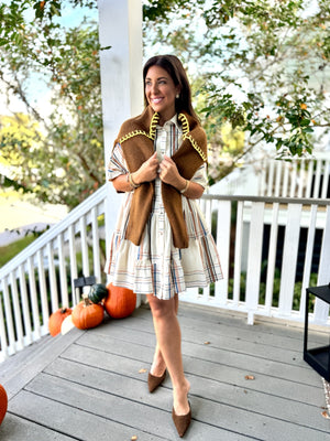 Gather Plaid Mini Shirt Dress