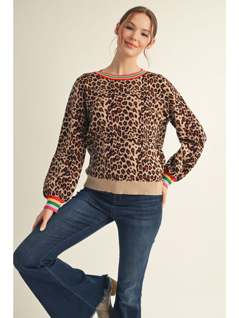 Rainbow Trim Leopard Top