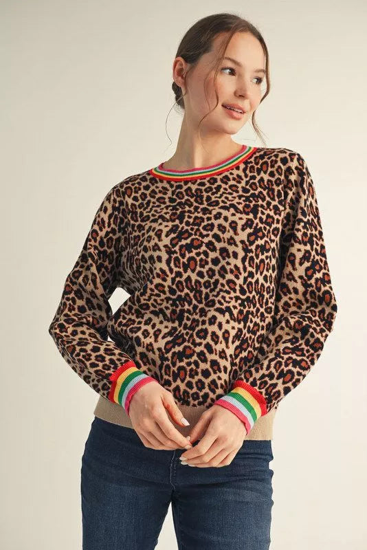 Rainbow Trim Leopard Top