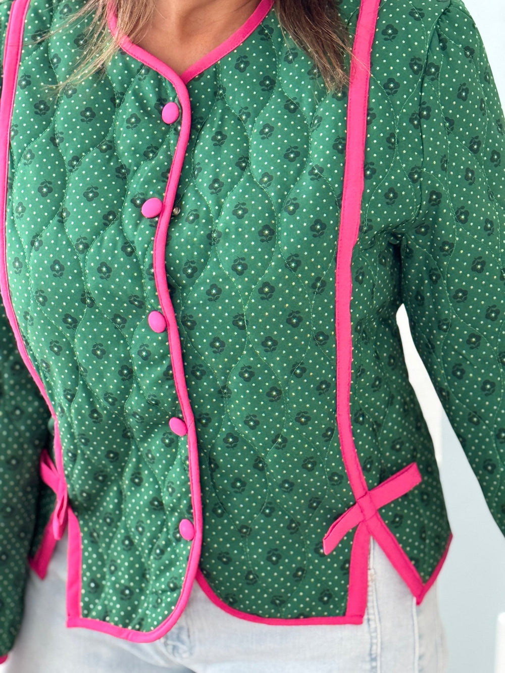 Floral Print Button Down Quilted Jacket - Southern Fuss