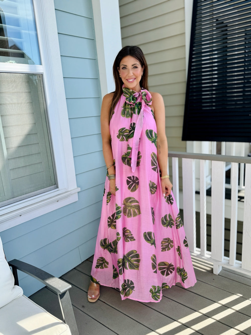 vacay dress, midi dress, spring palm dress, prink palm dress, beach dress, beach midi dress, palm spring dress