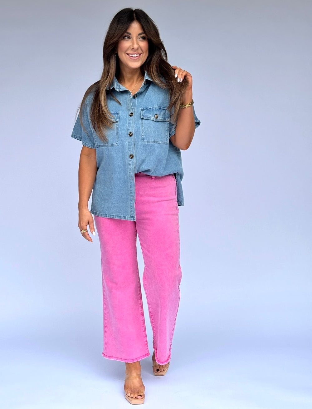 Acid Wash Stretch Denim - Hot Pink
