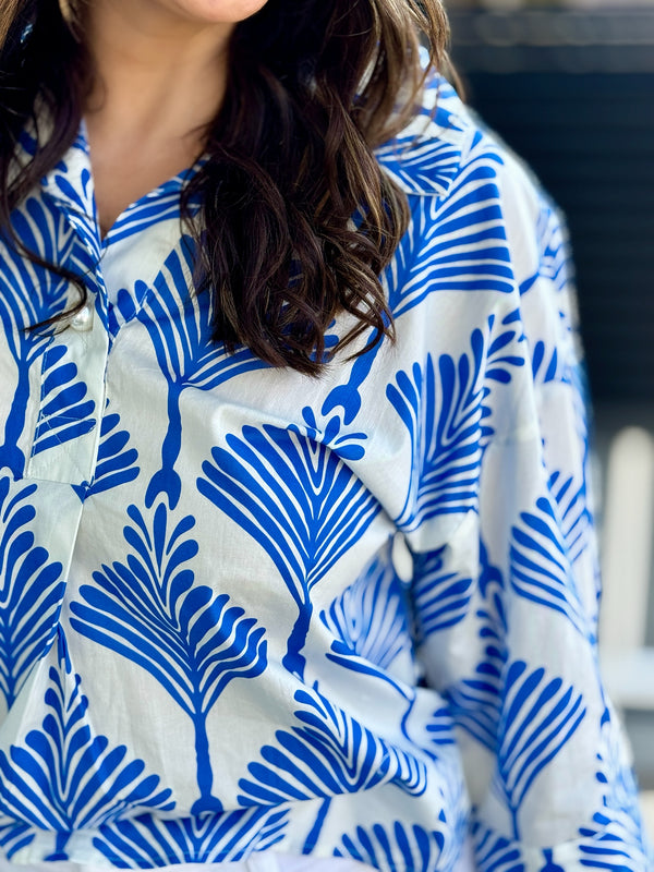 Coastal Blue Print Top