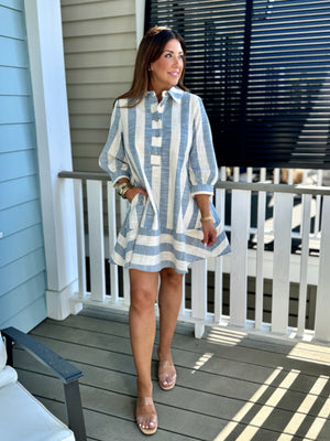 spring dress, coastal dress, summer dress, blue linen Dress, lightweight long sleeve dress, 