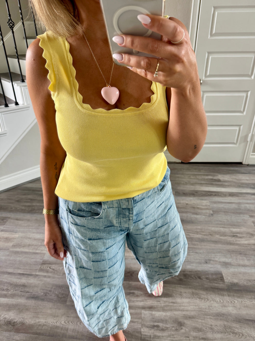 Yellow Scallop Edge Sleeveless Top