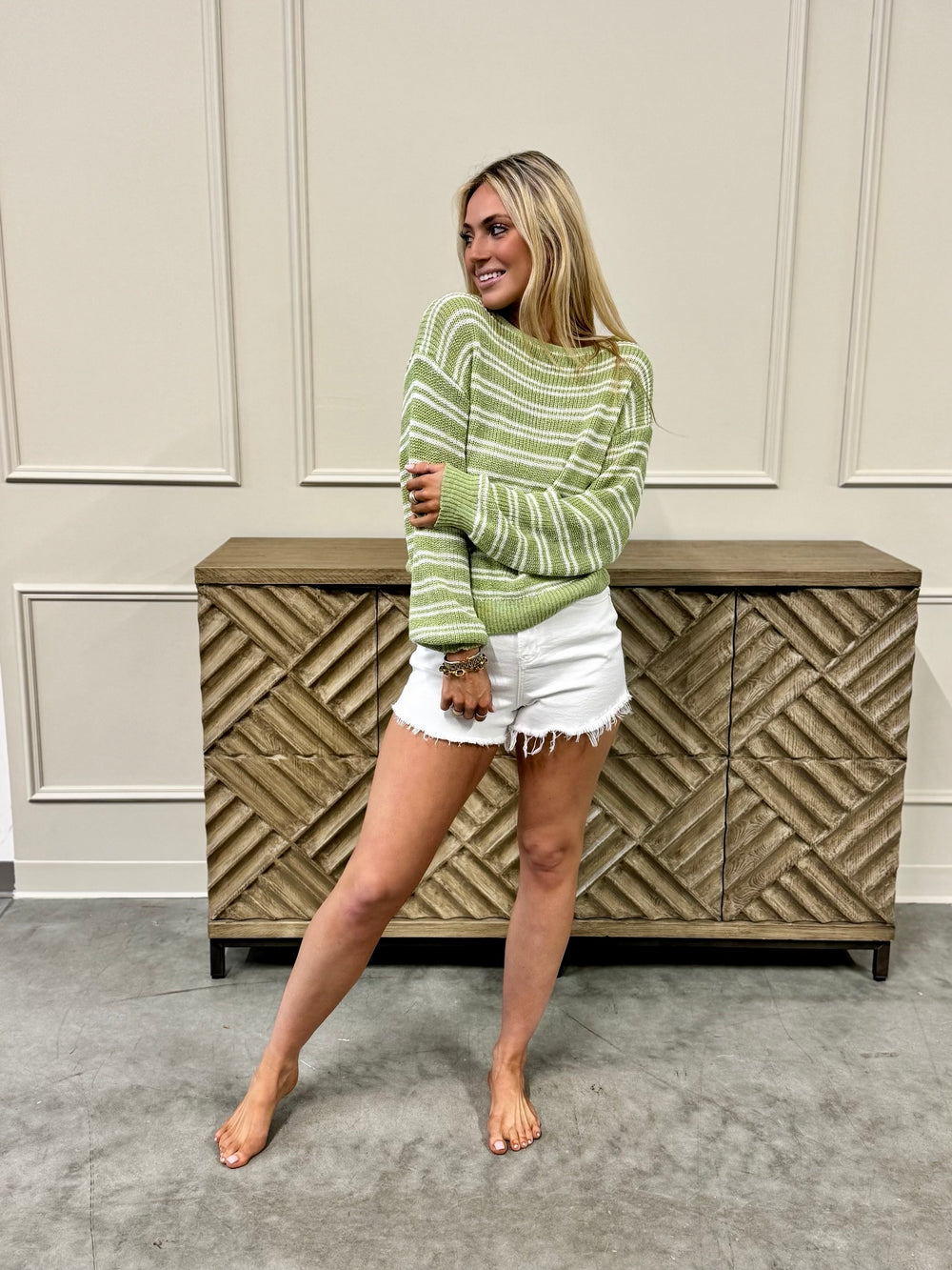 Summer knit sweater, Summer green sweater, Summer green and white light weight sweater top, Beach sweater throw on.