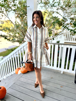 Gather Plaid Mini Shirt Dress