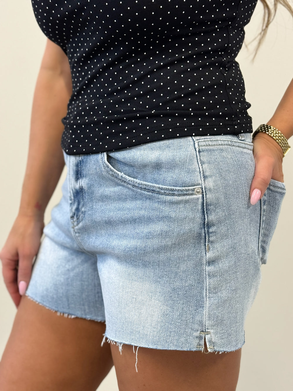 High Rise Raw Hem Shorts