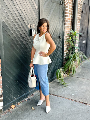 Peplum Embellished Bow Top