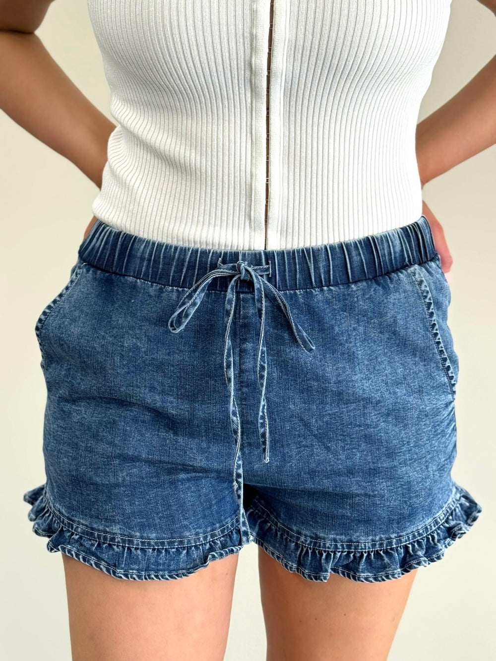 Ruffle Chambray Shorts
