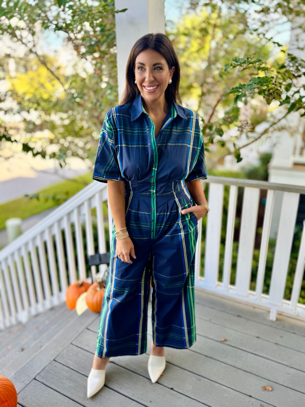 Plaid Pleated Jumpsuit
