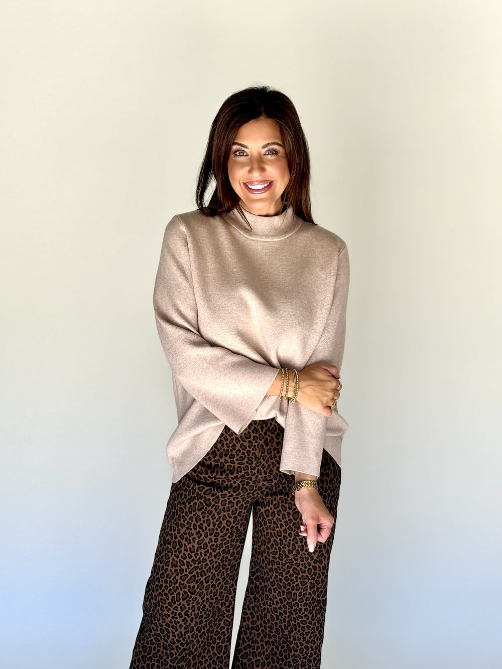 Oatmeal Mock Neck Top