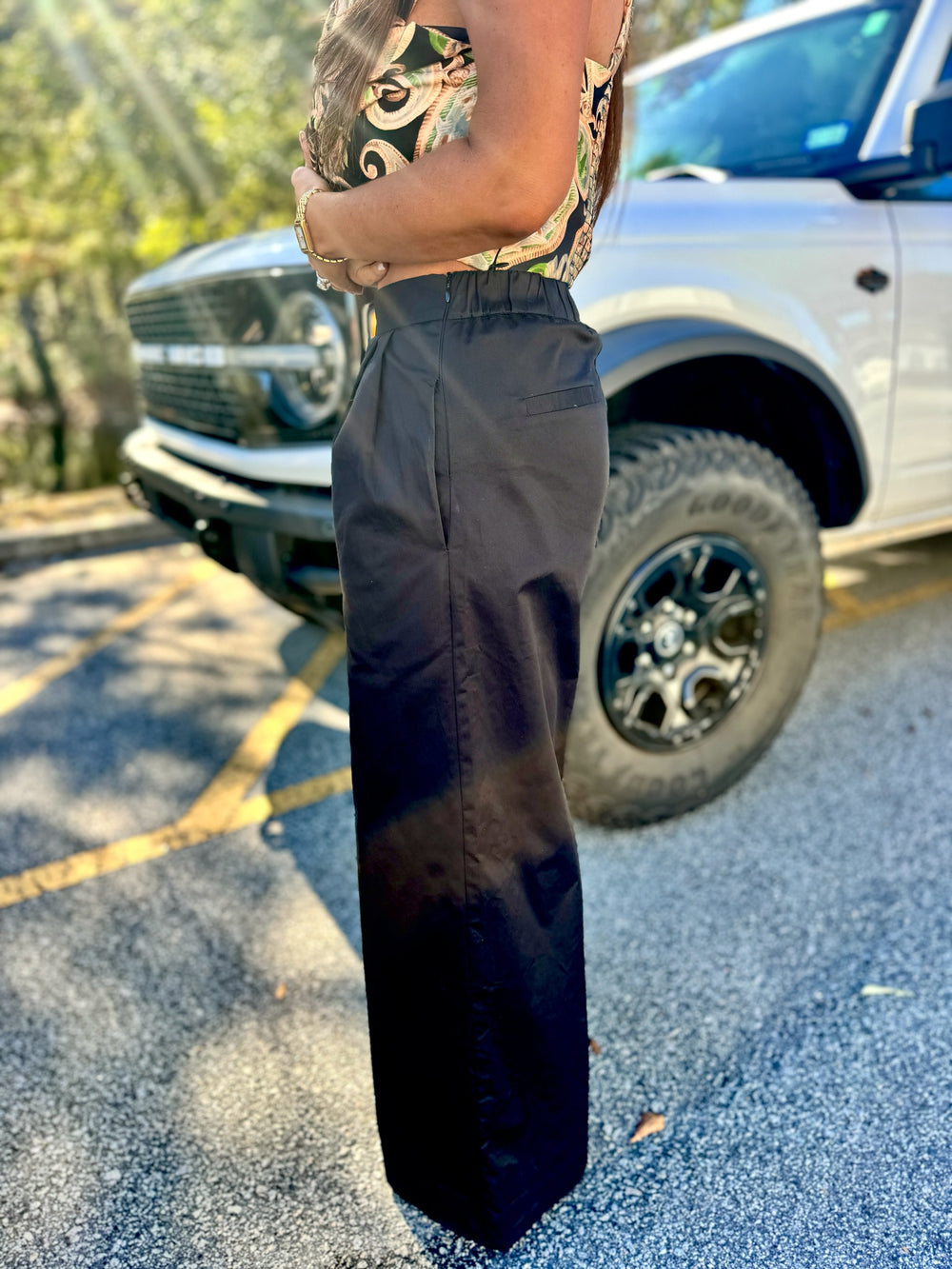 Wide Leg Twill Pants - Black