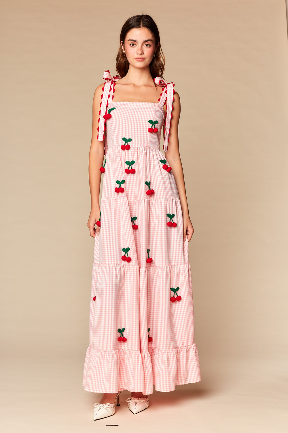 cherry maxi dress, gingham dress