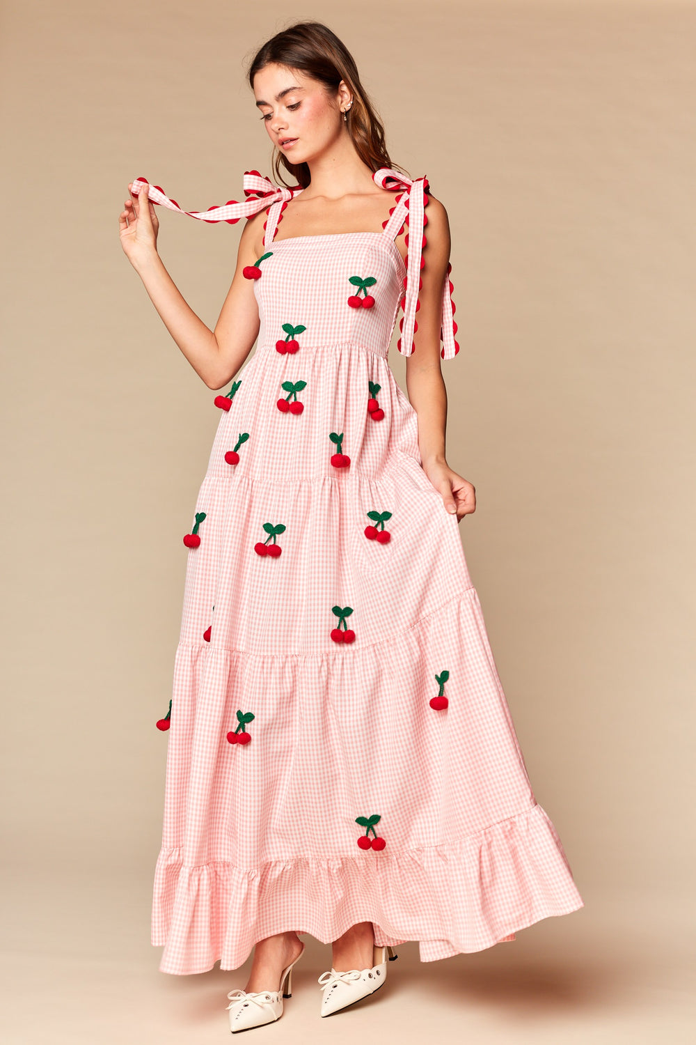 cherry maxi dress, gingham dress