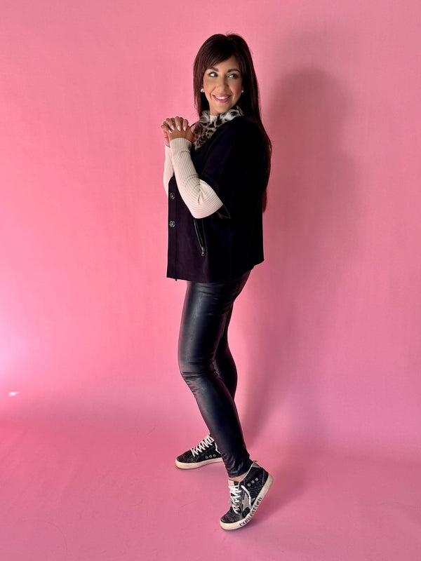 Animal Print Faux Fur Trimmed Cardigan