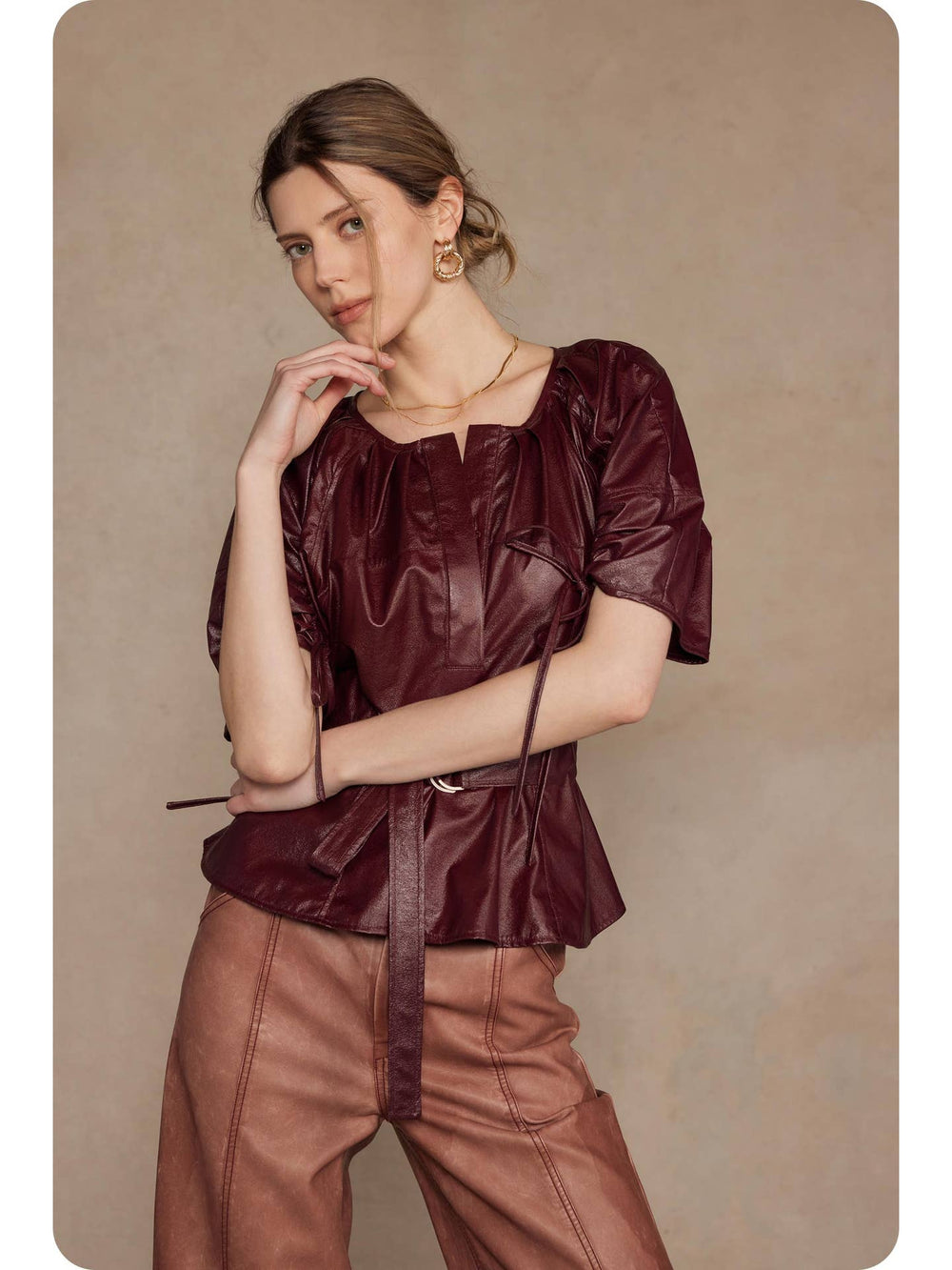 Burgundy Faux Leather Top