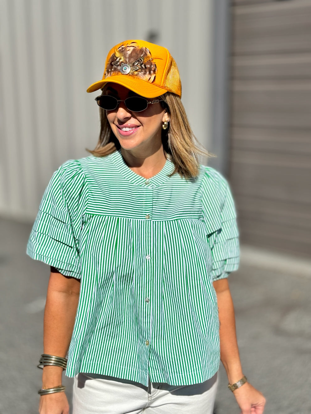 spring top, green top, green stripe top, work top, summer top, easter top, st patty's top