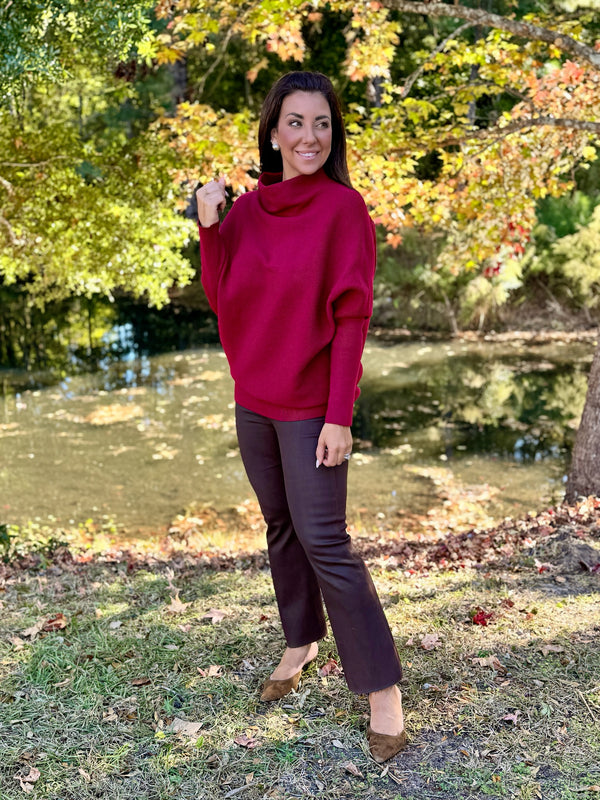 Mock Neck Tunic Sweater - Cabernet
