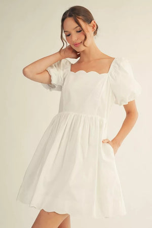 Scallop Hem White Dress