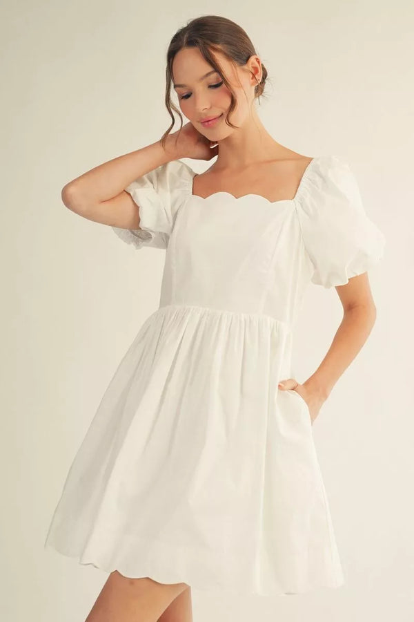 Scallop Hem White Dress