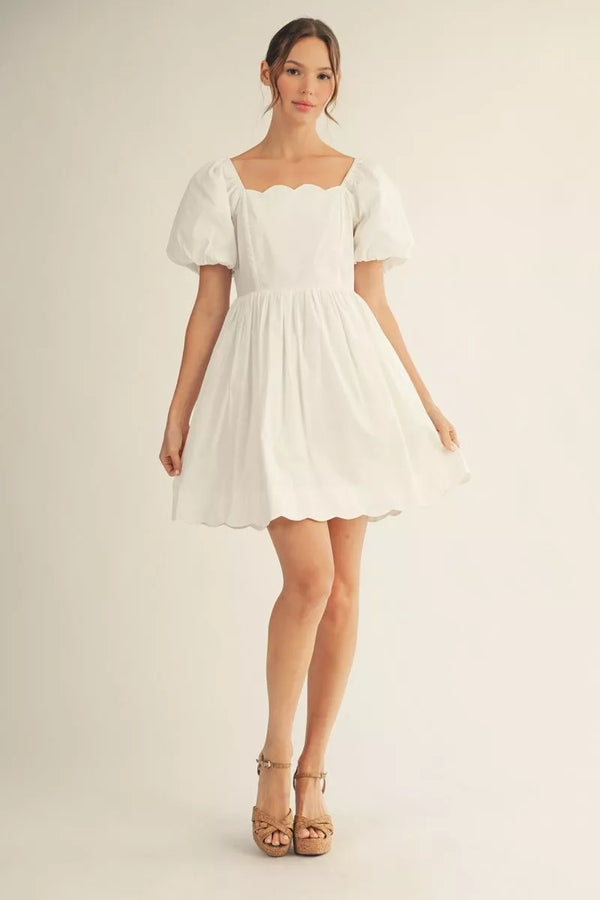 Scallop Hem White Dress