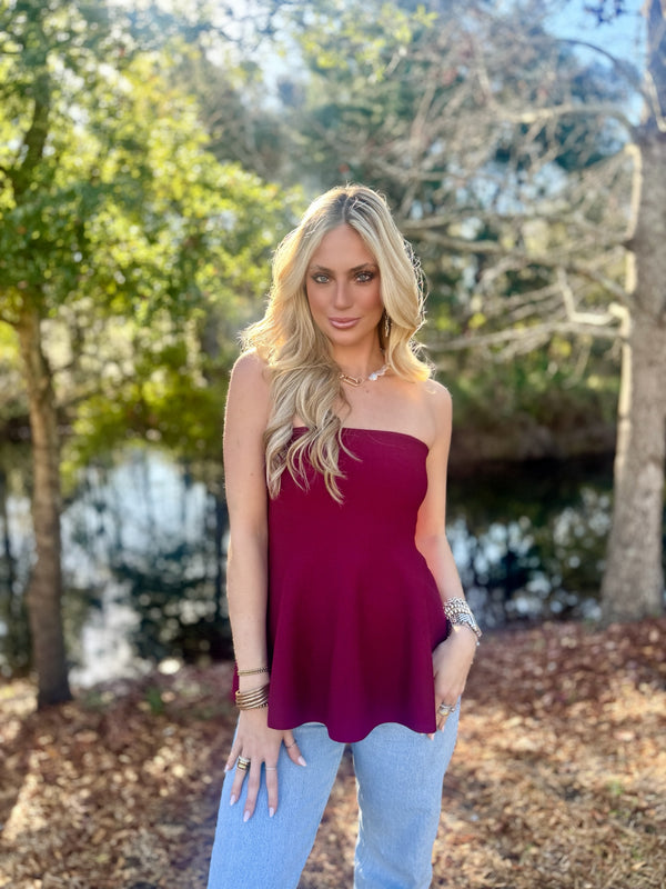 Strapless Cabernet Top
