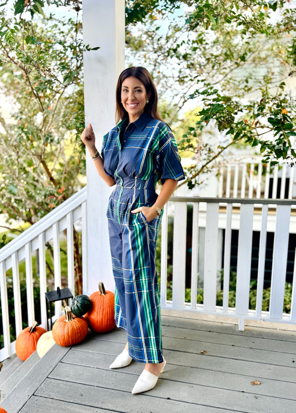 Plaid Pleated Jumpsuit