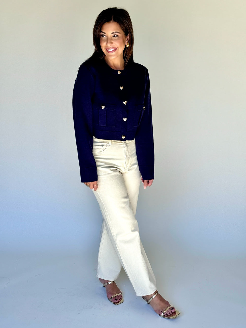 Navy Heart Button Cardigan