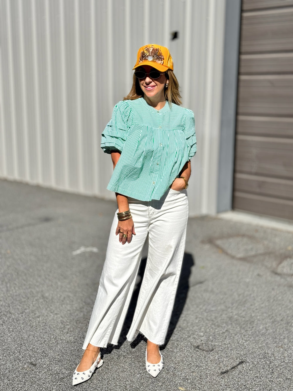 spring top, green top, green stripe top, work top, summer top, easter top, st patty's top