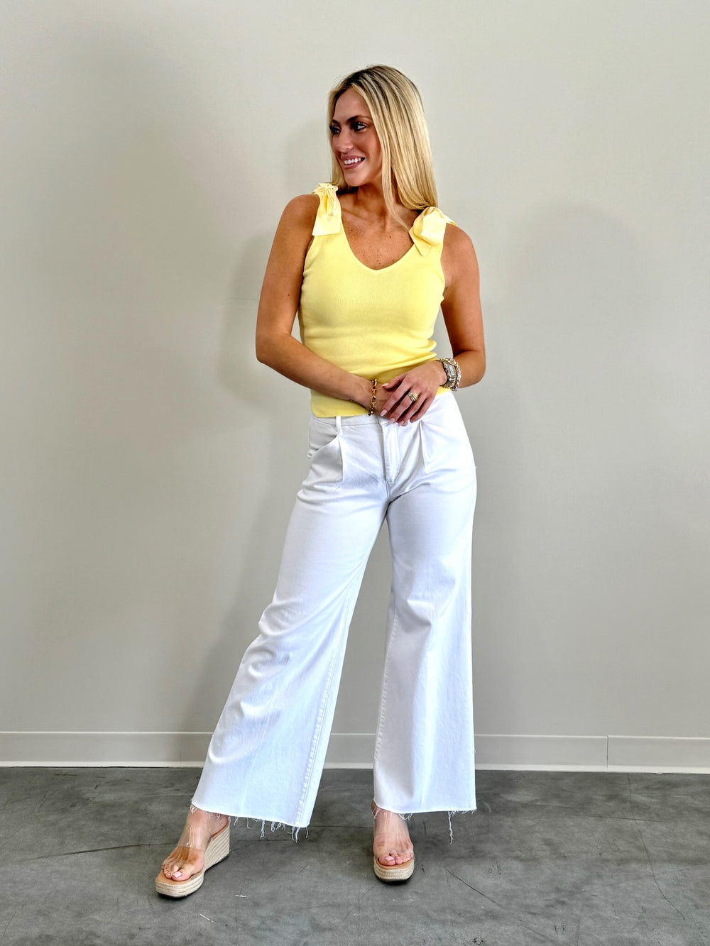 Bow Shoulder Sleeveless Top - Yellow