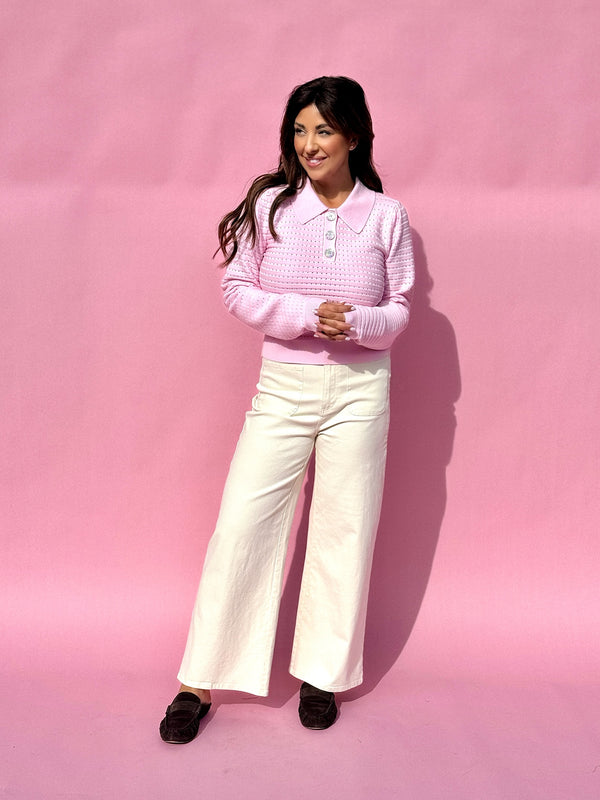 Polo Jeweled Button Top - Pink