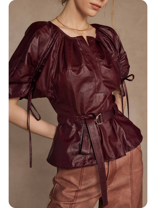 Burgundy Faux Leather Top