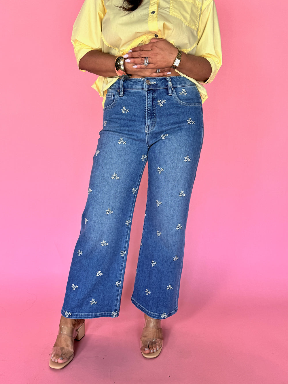 Tummy Control Embroidered Denim