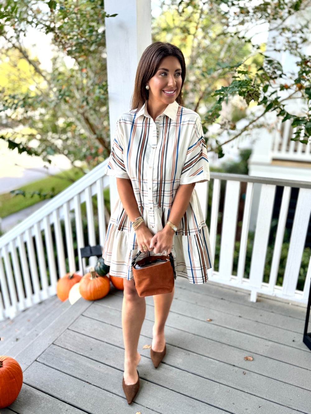 Gather Plaid Mini Shirt Dress