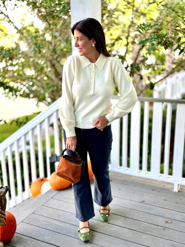 Ivory Collared Knit Top