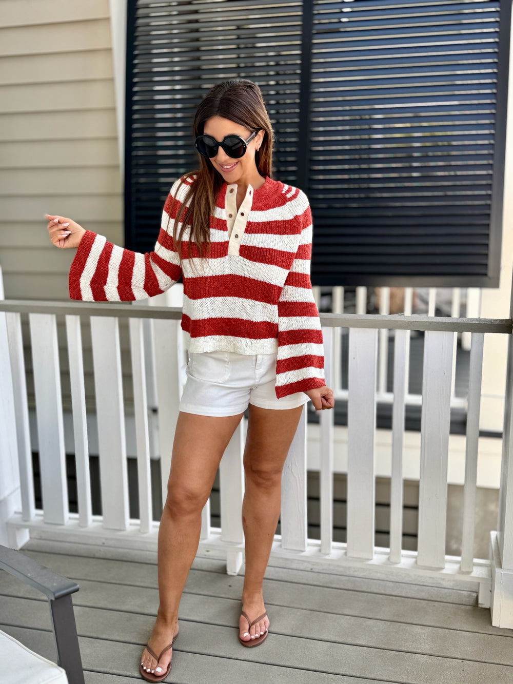 Red and Stripe Top, elevated shorts, beach fits, spring fit, boat outfit, white shorts, high waisted shorts, 