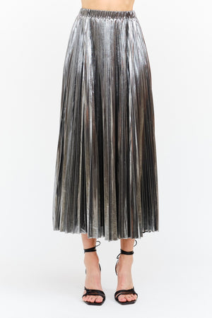 Essex Silver Metallic Midi Skirt