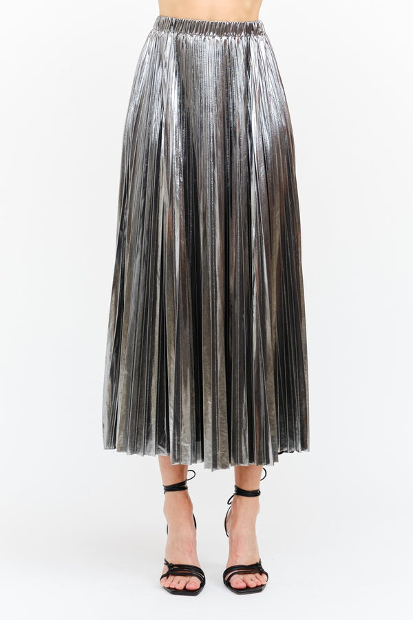 Essex Silver Metallic Midi Skirt
