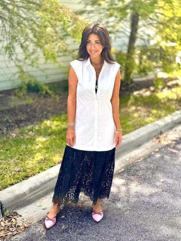 Lace Trim Shirt Dress