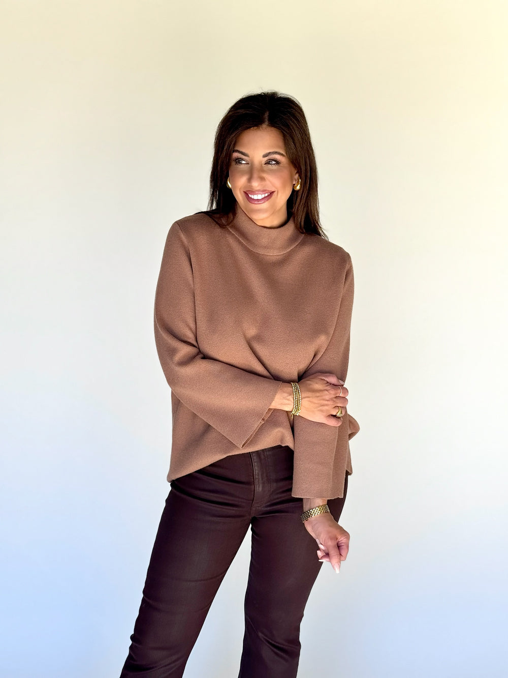 Camel Mock Neck Top