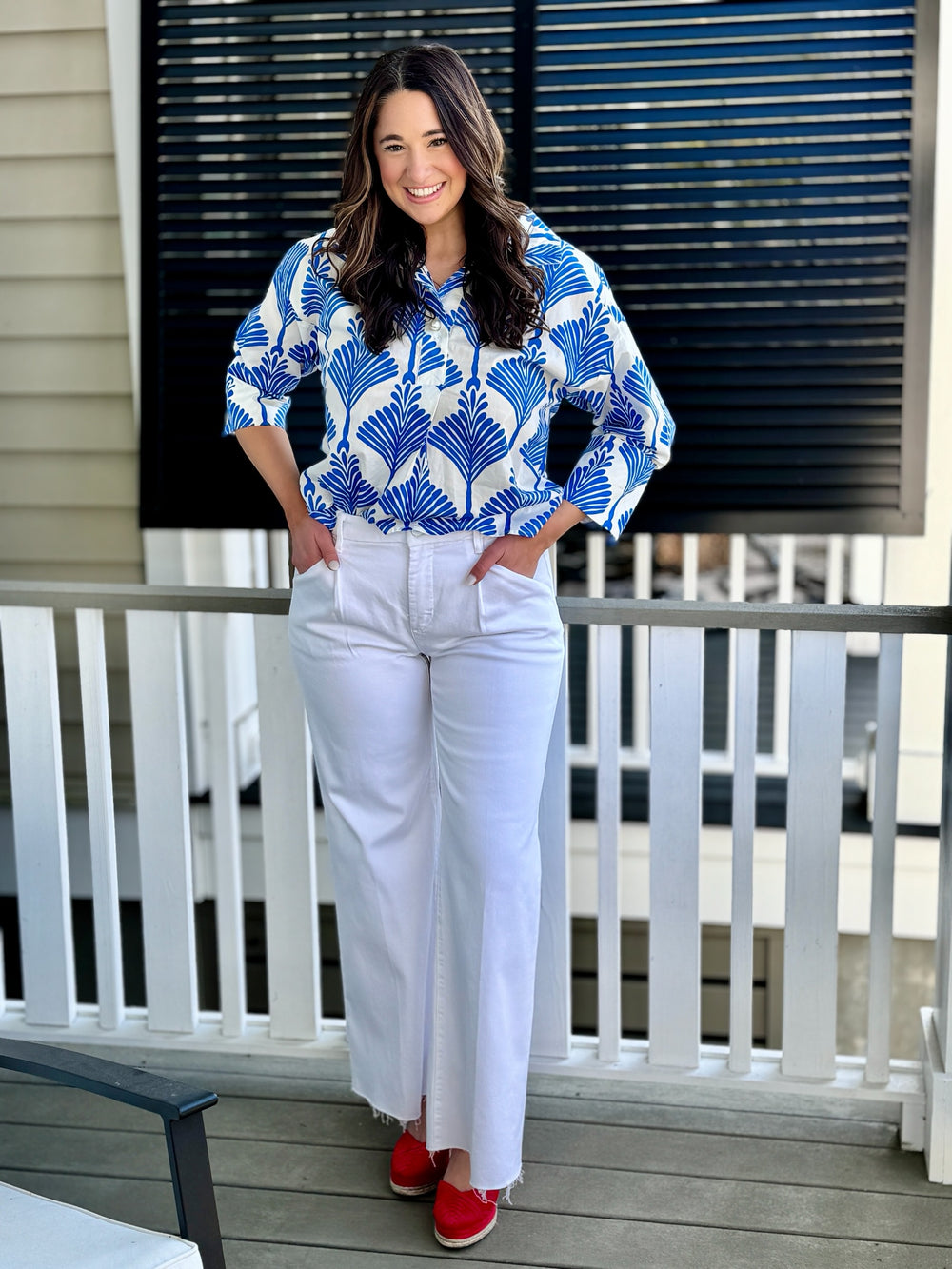 Coastal Blue Print Top