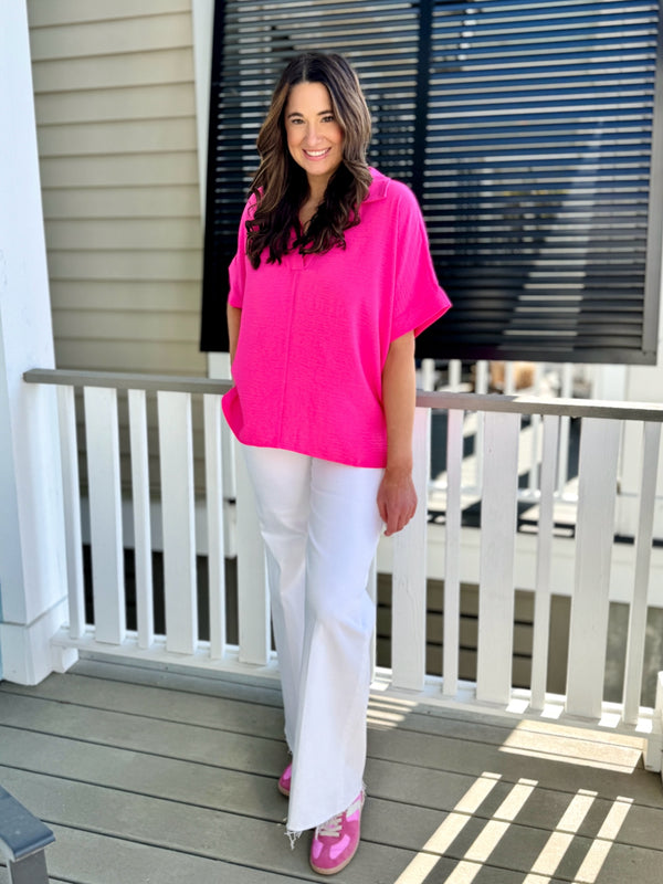spring outfit, elevated casual outfit, white pant, pink top