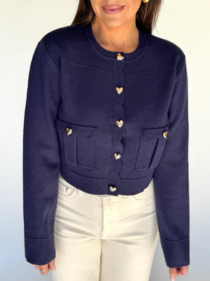 Navy Heart Button Cardigan