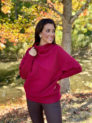 Mock Neck Tunic Sweater - Cabernet