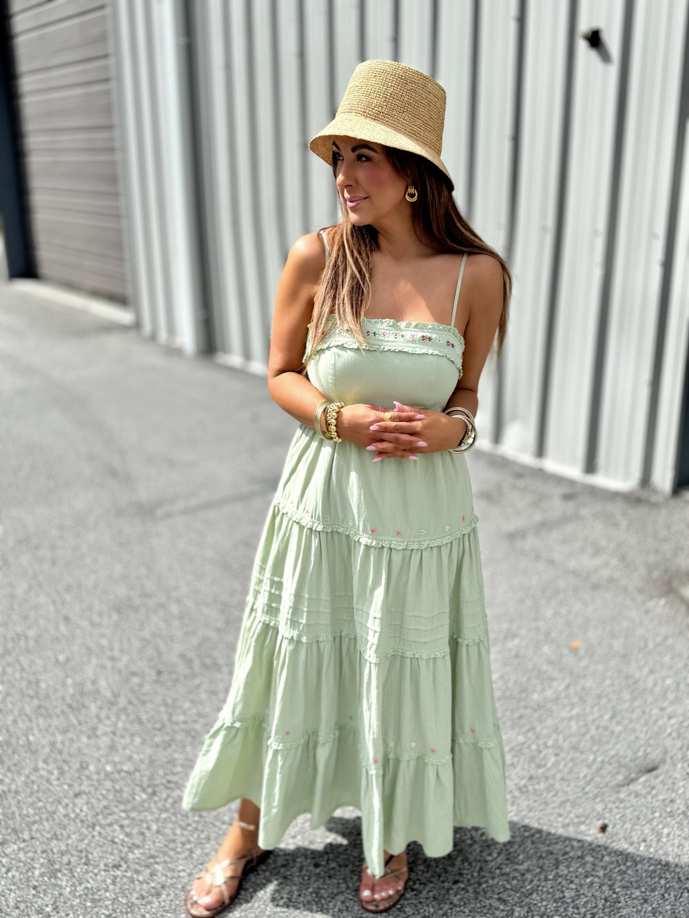 Sage Embroidered Maxi Dress